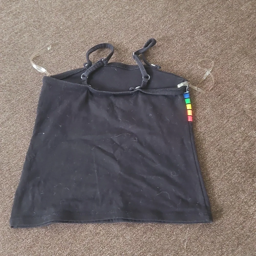 Justice Black Tank Top with Rainbow Stripes